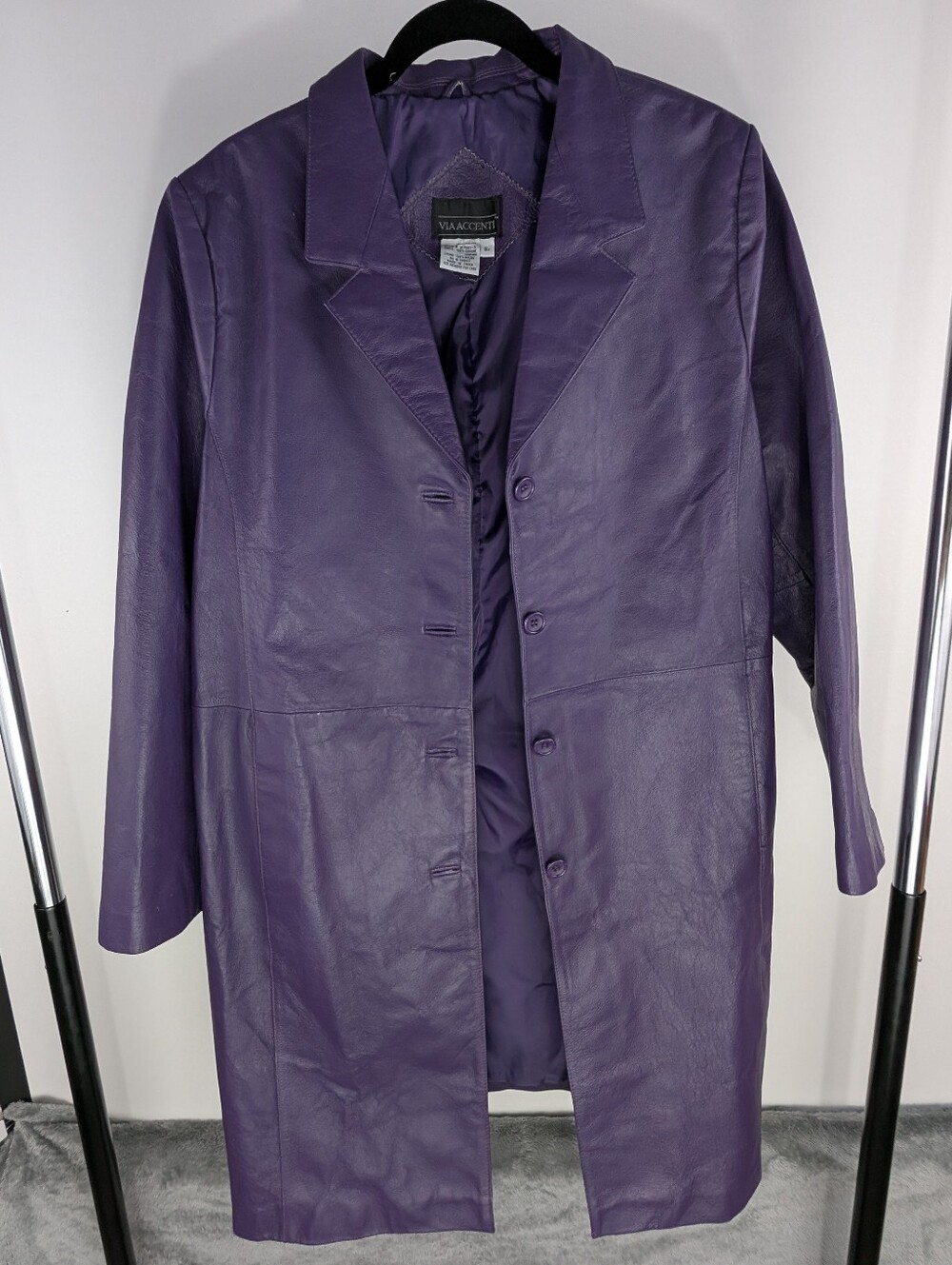Via Accenti Genuine Purple Leather Duster